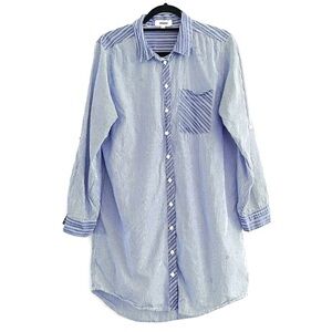 Jak & Rae Shirtdress M Tunic Top Button Down Striped Long Sleeve Blue Pocket